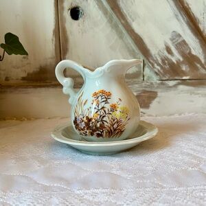 Floral Ceramic Pitcher and Saucer Set Genin Trudeau mini jug and basin